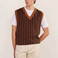 Mens Jacquard Knit Undershirt With Bird Pattern