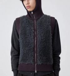 Fashion Mohair Hooded Zipper Vest