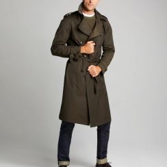 3Pcs Mens Twill Double Breasted Cotton Trench Coat 