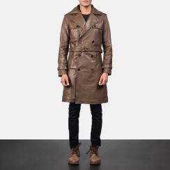 Mens Brown Fashion Leather Trench Coat